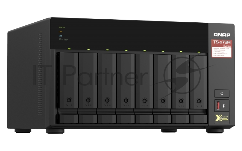 Сетевое хранилище без дисков SMB QNAP TS-873A-8G NAS, 8 trays 3,5"/2,5", 2x2,5 GbE BASE-T, 2 x M.2 NVMe 2280 slots, quad-core AMD Ryzen V1500B 2,2 GHz, 8 Gb SO-DIMM DDR4 (1 x 8 Gb) up to 64Gb (2x32 Gb)