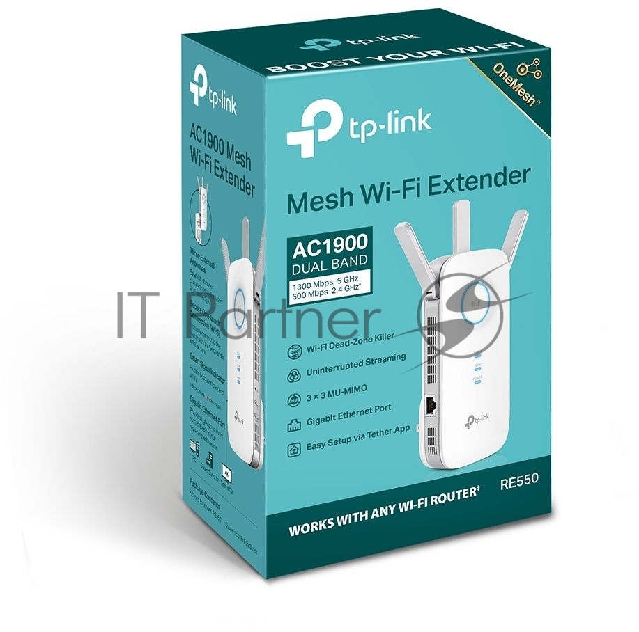 Усилитель сигнала TP-Link AC1900 Wi-Fi Range Extender 600 Mbps at 2.4 GHz + 1300 Mbps at 5 GHz; 3 × External Antennas, 1 × Gigabit Port, Wall Plugged; Tether App, WPS, Intelligent Signal Light, Access Control, Power Schedule, LED Control, RE/AP Mode, OneMe, MU-MIMO