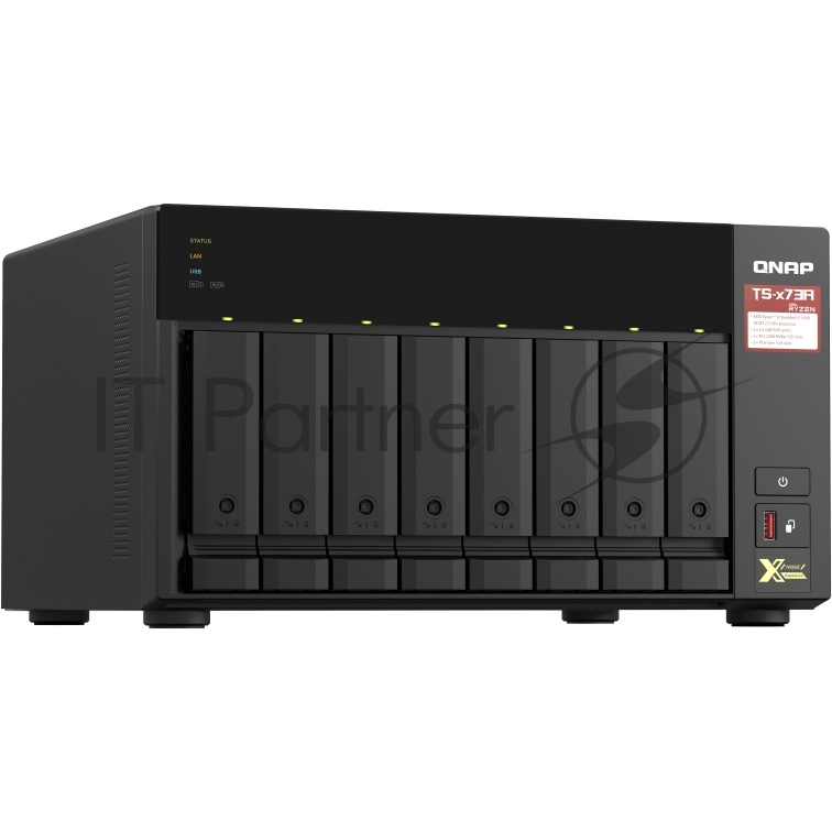 Сетевое хранилище без дисков SMB QNAP TS-873A-8G NAS, 8 trays 3,5"/2,5", 2x2,5 GbE BASE-T, 2 x M.2 NVMe 2280 slots, quad-core AMD Ryzen V1500B 2,2 GHz, 8 Gb SO-DIMM DDR4 (1 x 8 Gb) up to 64Gb (2x32 Gb)