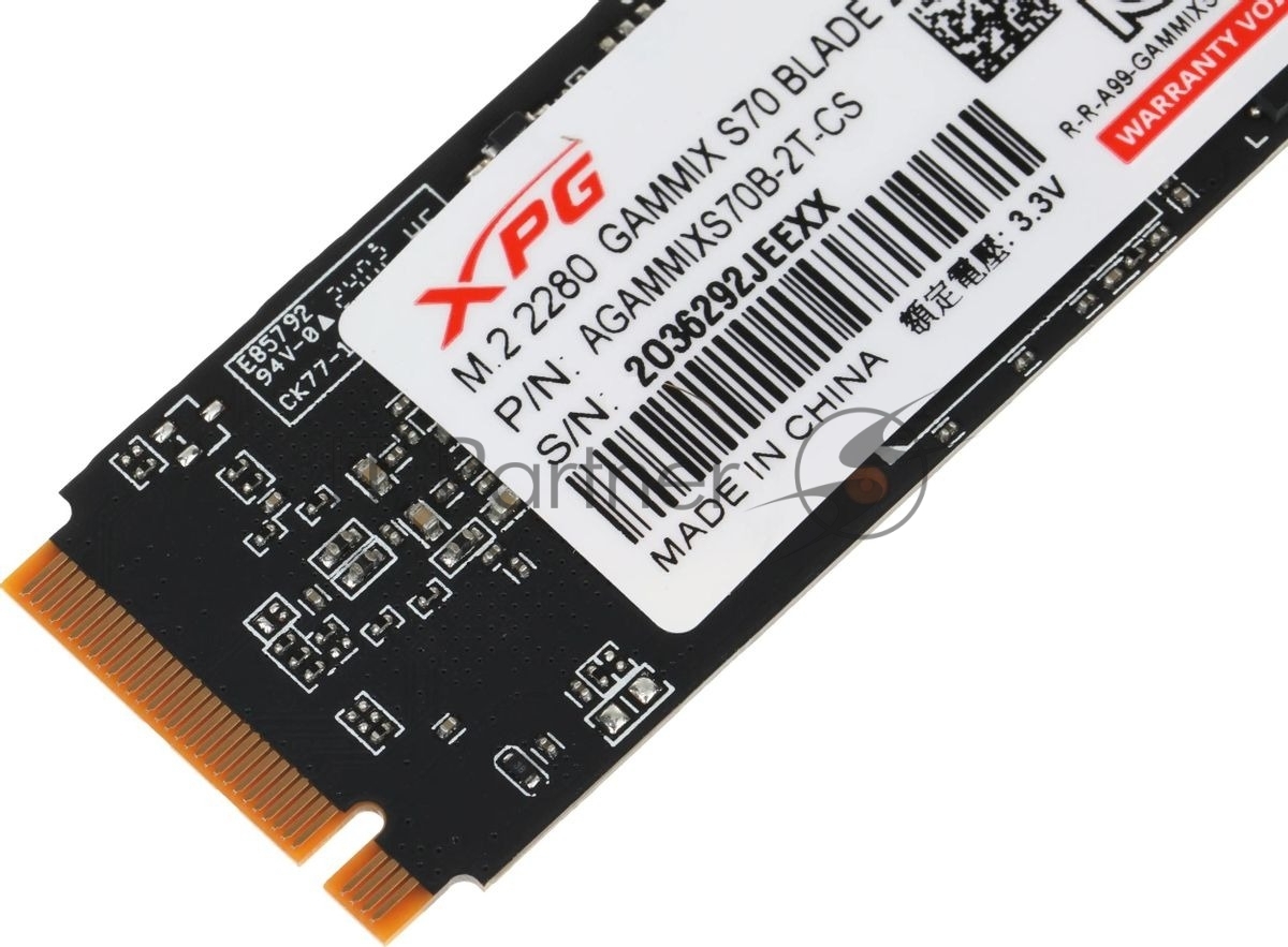 Накопитель SSD ADATA XPG GAMMIX BLADE S70, 2Tb, PCIe 4.0 x4, M.2 2280, NVMe, R/W 7400/6400