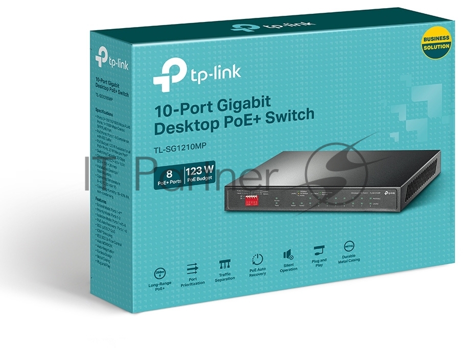 Коммутатор настольный TP-Link TL-SG1210MP 10-портовый гигабитный на 8 портов PoE+