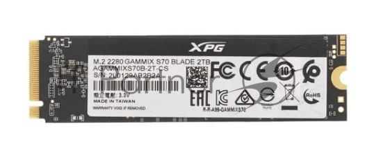 Накопитель SSD ADATA XPG GAMMIX BLADE S70, 2Tb, PCIe 4.0 x4, M.2 2280, NVMe, R/W 7400/6400