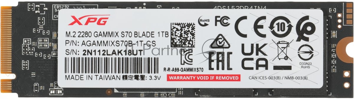 Накопитель SSD ADATA XPG BLADE S70, 1Tb, PCIe 4.0 x4, M.2 2280, NVMe, R/W 7400/5500, с радиатором