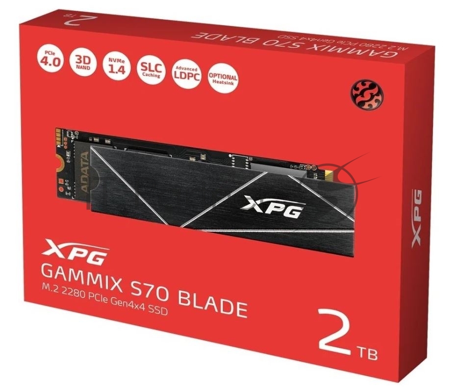 Накопитель SSD ADATA XPG GAMMIX BLADE S70, 2Tb, PCIe 4.0 x4, M.2 2280, NVMe, R/W 7400/6400