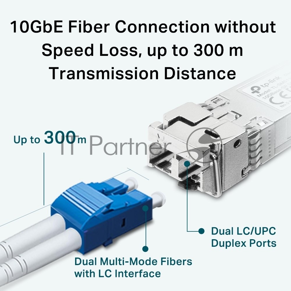Трансивер TP-Link 10G SFP+ Module, LC connector, 50/125um or 62.5/125um Multi-mode, 850nm wavelength, distance up to 300m.