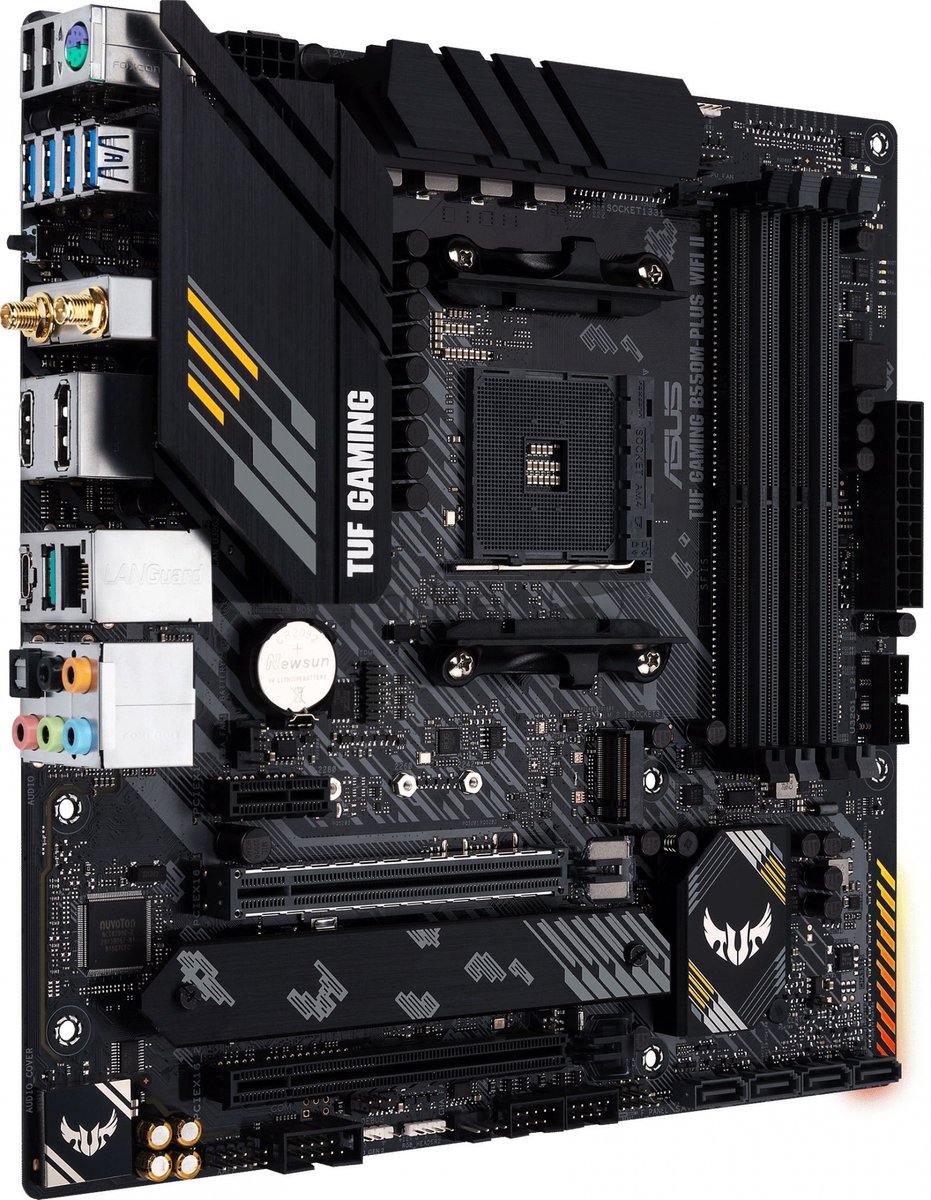 Материнская плата ASUS TUF GAMING B550M-PLUS WI-FI II, AM4, AMD B550, 4xDDR4, 4xSATA, 2xM.2, 1xPCIe 4.0 x16, 1xPCIe 3.0 x4, 1xPCIe x1, 1xDP, 1xHDMI, 1x 2.5Gb LAN, 1xUSB-C 3.2 Gen 2, 4xUSB-A 3.2 Gen 1, 2xUSB-A 2.0, 5x3.5 мм, TOSLINK, 7.1, mATX