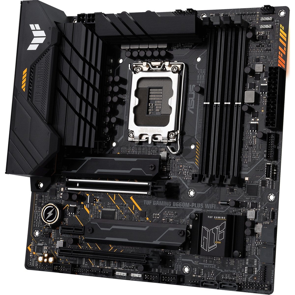 Материнская плата ASUS TUF GAMING B660M-PLUS WIFI, LGA 1700, Intel B660, 4xDDR5, 4xSATA, 2xM.2, 1xPCIe 5.0 x16, 1xPCIe 3.0 x4, 1xPCIe x1, 1xDP, 1xHDMI, 1x 2.5Gb LAN, 4xUSB-A 3.2 Gen 2, 1xUSB-A 3.2 Gen 1, 2xUSB 2.0, 1xUSB-C 3.2 Gen 2x2, 5x3.5 мм, 7.1, mATX
