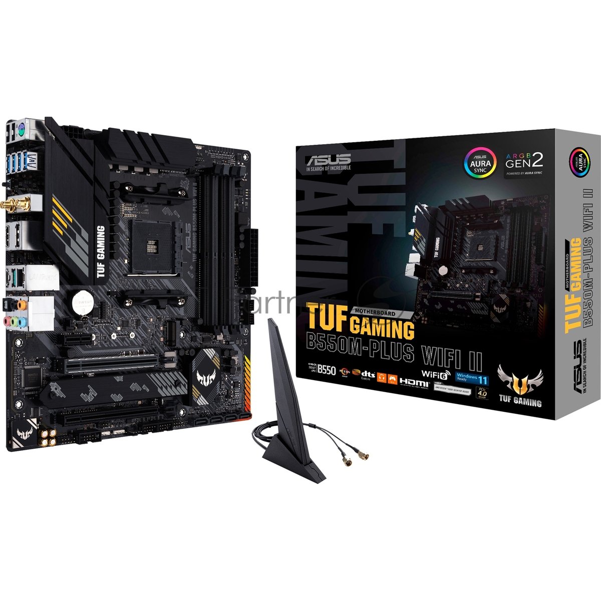 Материнская плата ASUS TUF GAMING B550M-PLUS WI-FI II, AM4, AMD B550, 4xDDR4, 4xSATA, 2xM.2, 1xPCIe 4.0 x16, DisplayPort, HDMI, 1x2.5Gb LAN, USB Type-C, Wi-Fi 6, Bluetooth, 5x3.5 мм, 7.1, microATX