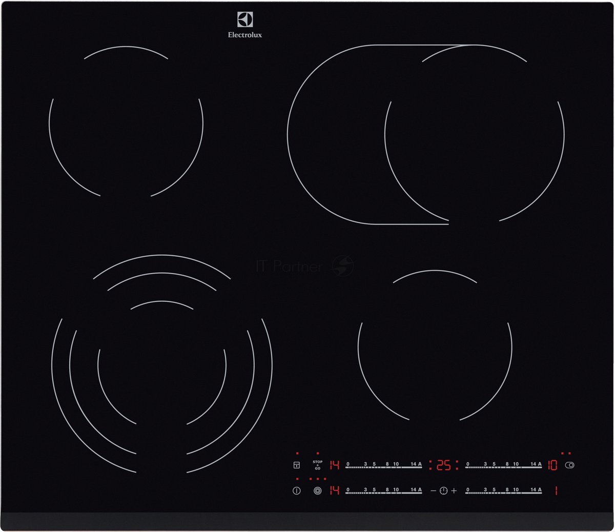 Электрическая варочная поверхность Electrolux EHF6547FXK, 4 конфорки, с зоной расширения, стеклокерамика, 7100 Вт