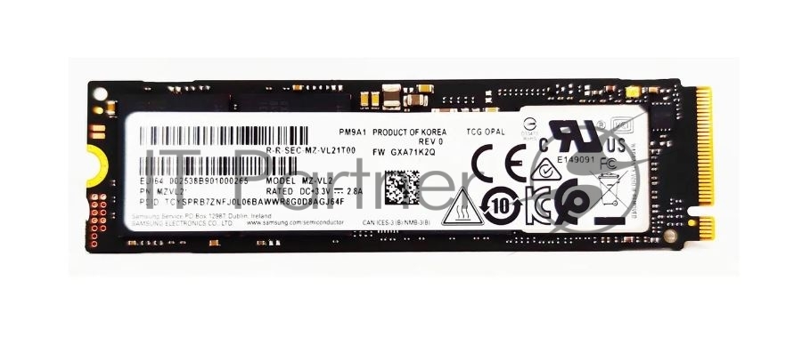 Накопитель SSD Samsung PM9A1, 1000Gb, M.2 2280, PCIe 4.0 x4, NVMe, R/W 7000/5100
