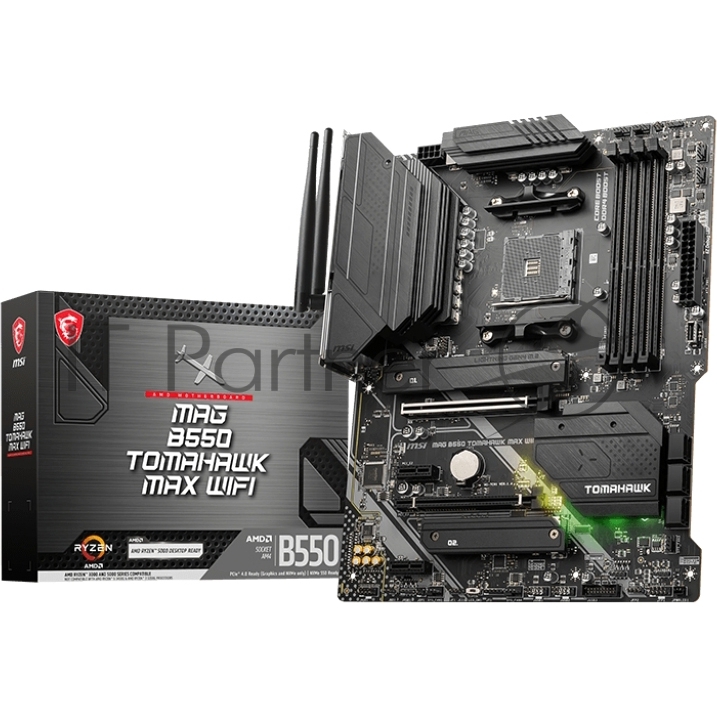 Материнская плата MSI MAG B550 TOMAHAWK MAX WIFI, AM4, AMD B550, 4xDDR4, 6xSATA, 2xM.2, 1xPCI-E 4.0 x16, 1xPCI-E 3.0 x4, 2xPCI-E x1, 1xHDMI, 1xDP, 1x 2.5Gb LAN, 2xUSB-A 2.0, 2xUSB-A 3.2 Gen 1, 1xUSB-A 3.2 Gen 2, 1xUSB-C 3.2 Gen 2, 5x3.5 мм, 7.1, ATX