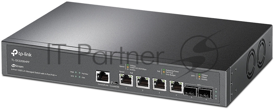 TP-Link TL-SX3206HPP JetStream 6-портовый управляемый коммутатор с 4 портами PoE++ 10GBase-T и 2 слотами SFP+ 10GE
