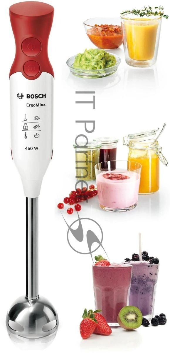 Блендер погружной Bosch MSM64110 белый/красный, 450 Вт, 2 скорости, турбо