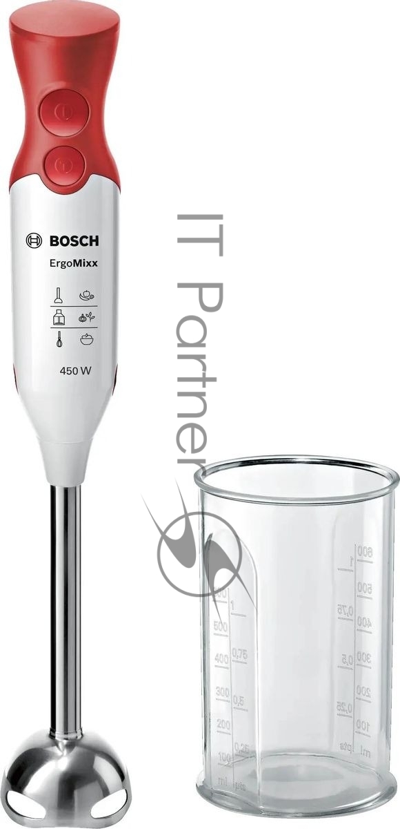 Блендер погружной Bosch MSM64110 белый/красный, 450 Вт, 2 скорости, турбо