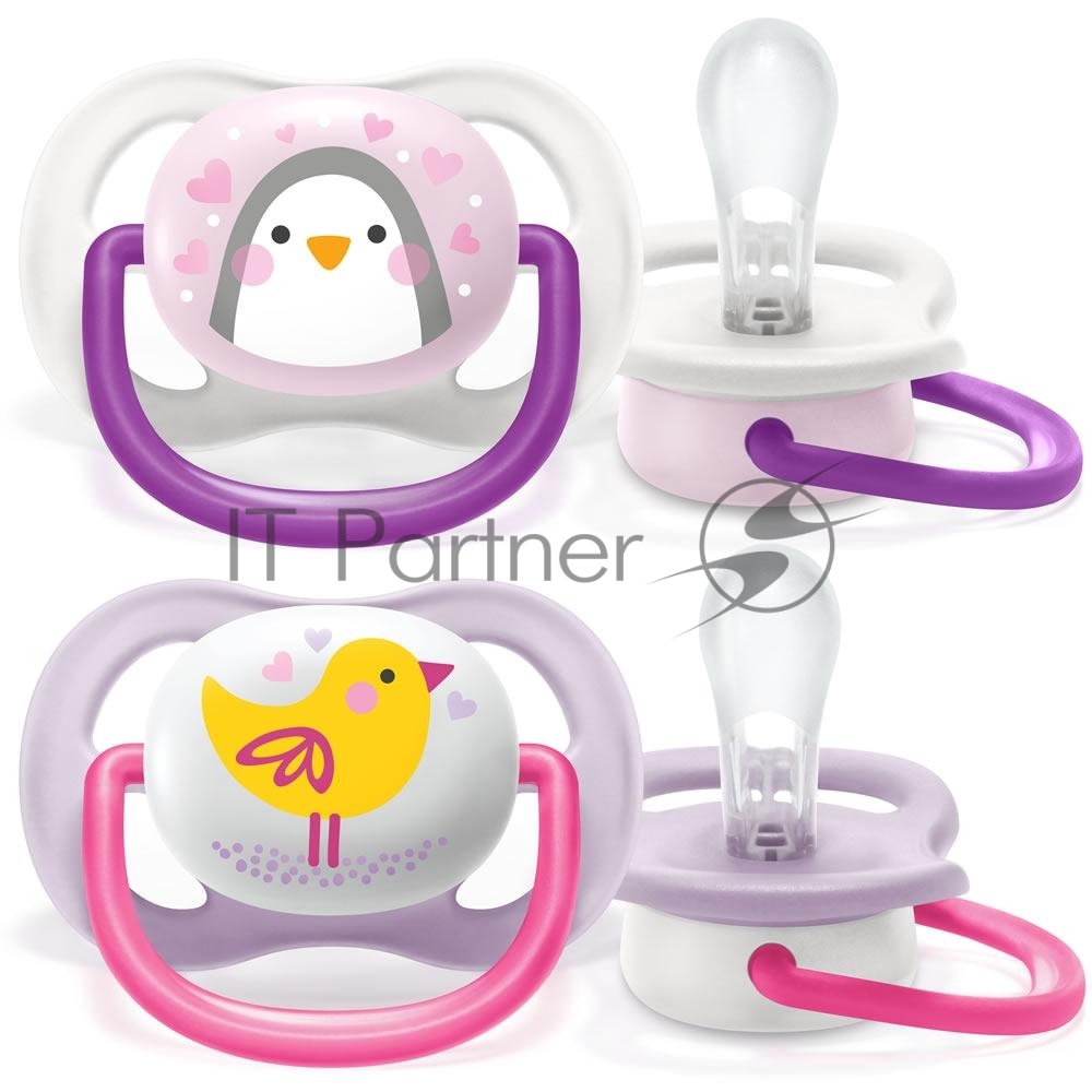 Пустышка Philips ultra air Lime, Пингвин/Птичка, 0-6 мес, 2 шт, для девочек