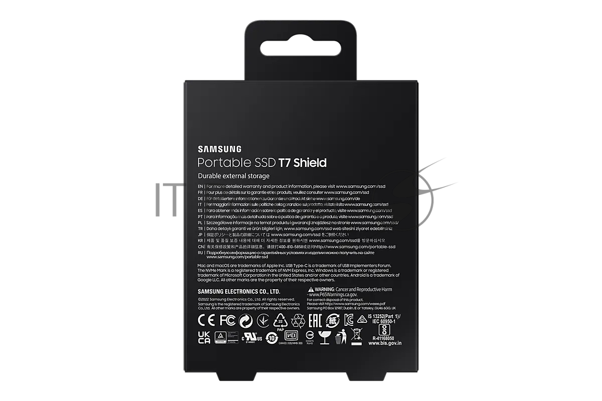 Внешний SSD Samsung T7 Shield, 1TB, USB 3.2 Gen 2 Type-C, R/W 1050/1000, черный