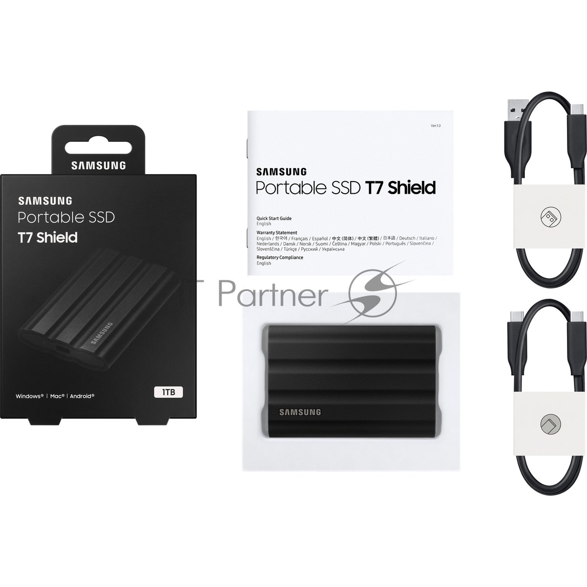 Внешний SSD Samsung T7 Shield, 1TB, USB 3.2 Gen 2 Type-C, R/W 1050/1000, черный