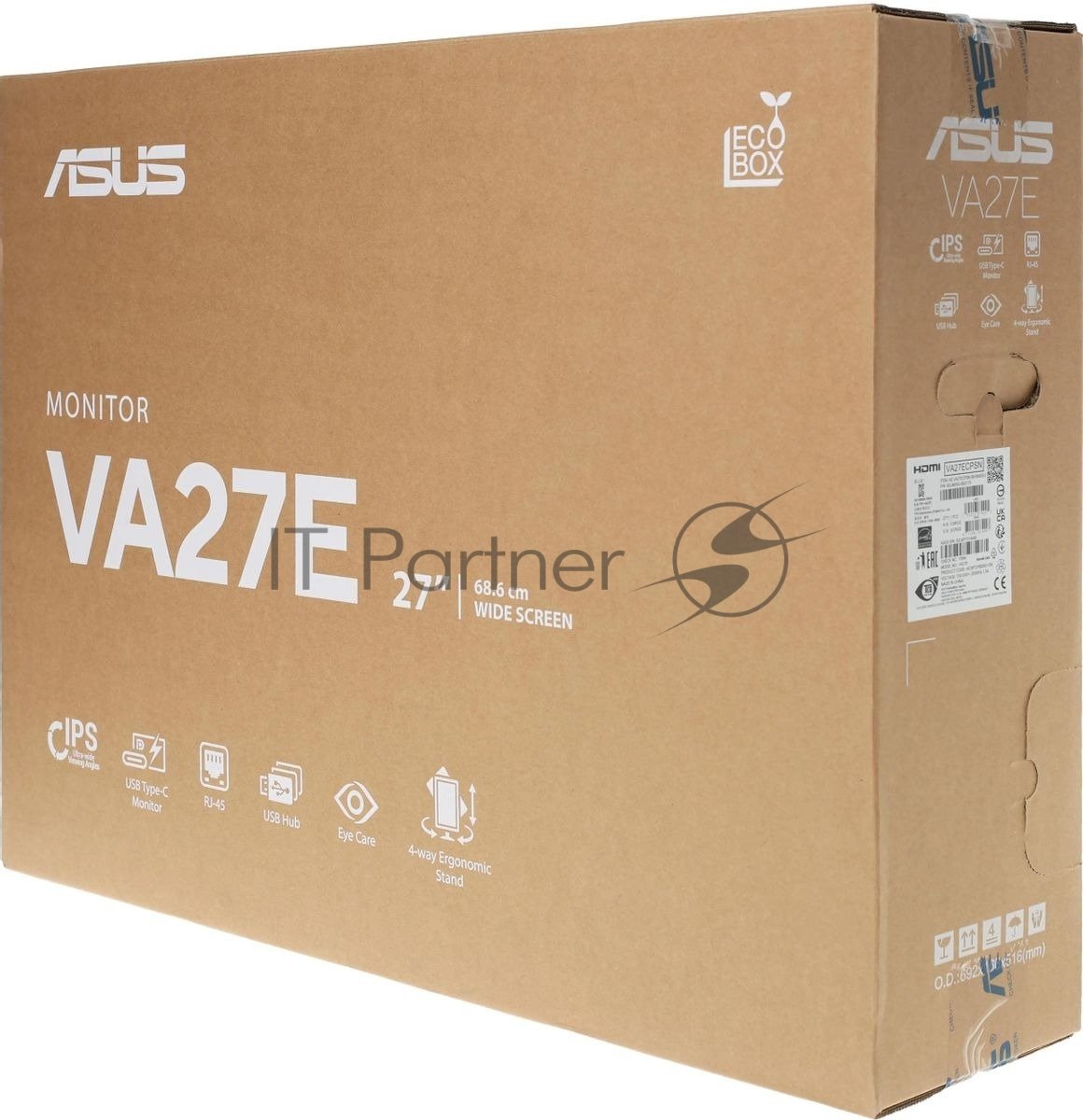 МОНИТОР 27" ASUS VA27ECPSN Black с поворотом экрана (IPS, 1920x1080, 75Hz, 5ms, 178°/178°, 300 cd/m², 1000:1, +HDMI 1.4,