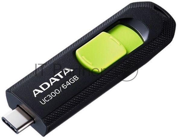 USB накопитель ADATA - UC300, USB Type C (USB 3.2 Gen 1), 64 ГБ, цвет чёрно-зелёный, ACHO-UC300-64G-RBK/GN