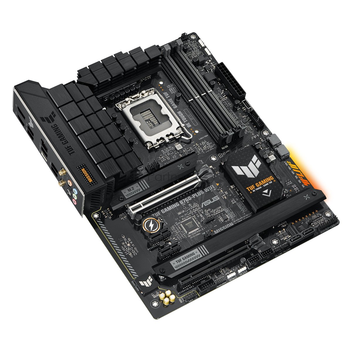 Материнская плата ASUS TUF GAMING B760-PLUS WIFI, LGA 1700, Intel B760, 4xDDR5, 4xSATA, 3xM.2, 1xPCI-E 5.0 x16, 1xPCI-E 3.0 x4, 1xUSB-A 3.2 Gen 2, 3xUSB-A 3.2 Gen 1, 1xUSB-C 3.2 Gen 2x2, 1x2.5Gb LAN, 5x3.5 мм, 7.1, Wi-Fi 6, Bluetooth 5.2, Standard-ATX
