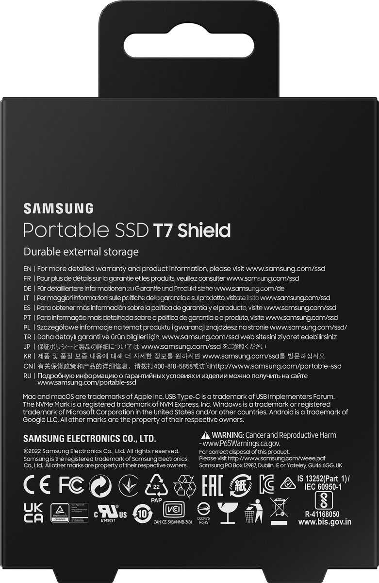 Внешний SSD Samsung T7 Shield, 4TB, USB 3.2 Gen 2 Type-C, R/W 1050/1000, черный