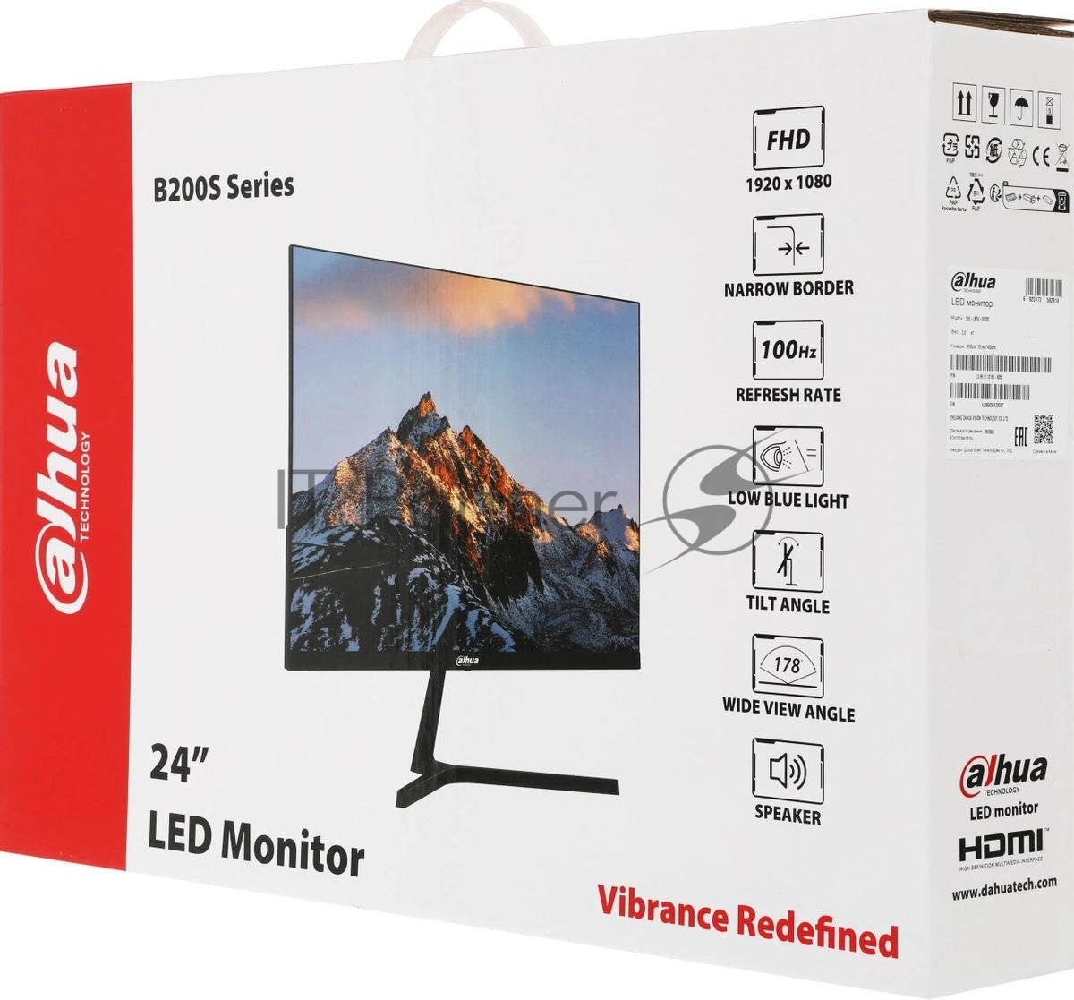 Монитор 23.8" Dahua DHI-LM24-B200S VA 1920x1080, 100 Гц, 5 мс, 16:9, 250 кд/м², HDMI, VGA, Low Blue Light, черный