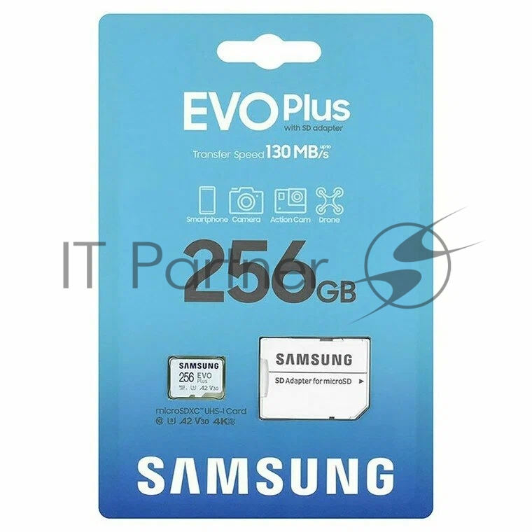 Флеш карта microSD 256GB SAMSUNG EVO PLUS microSDXC Class 10, UHS-I, (SD адаптер) 130MB/s