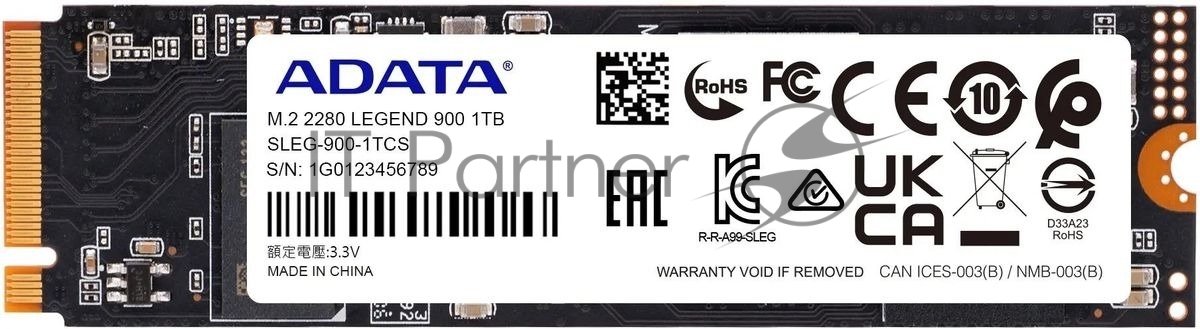 Накопитель SSD ADATA LEGEND 900, 1Tb, PCIe 4.0 x4, M.2 2280, NVMe, R/W 7000/4700, с радиатором