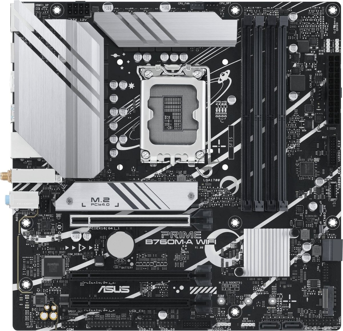 Материнская плата ASUS PRIME B760M-A WIFI, LGA 1700, Intel B760, 4xDDR5, 4xSATA, 2xM.2, 1xPCIe 4.0 x16, 1xPCIe 4.0 x4, 1xPCIe 4.0 x1, 2xHDMI, 1xDP, 1x 2.5Gb LAN, 2xUSB-A 3.2 Gen 2, 4xUSB-A 2.0, 3x3.5 мм, 7.1, mATX