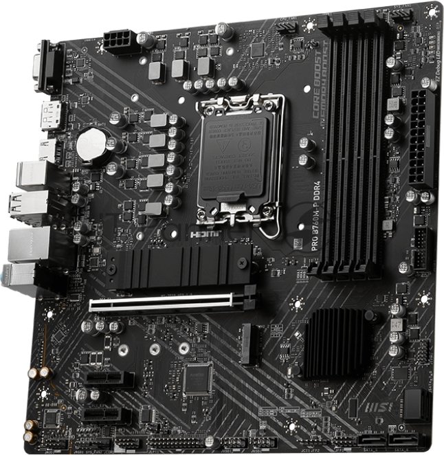 Материнская плата MSI PRO B760M-P DDR4, LGA 1700, Intel B760, 4xDDR4, 4xSATA, 2xM.2, 1xPCIe 4.0 x16, 2xPCIe 3.0 x1, 1xHDMI, 1xDP, 1xVGA, 1x1Gb LAN, 4xUSB-A 2.0, 1xUSB-A 3.2 Gen 1, 1xUSB-C 3.2 Gen 2, 3x3.5 мм, 7.1, mATX