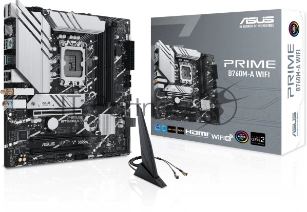 Материнская плата ASUS PRIME B760M-A WIFI, LGA1700, Intel B760, 4xDDR5, 4xSATA, 2xM.2, 3xPCIe x16, DisplayPort, HDMI, 1x2.5Gb LAN, 3x3.5 мм, 7.1, microATX
