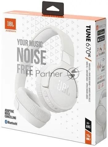Беспроводные/проводные наушники JBL Tune 670NC белый, накладные, Bluetooth + проводной, активное шумоподавление, до 70 ч
