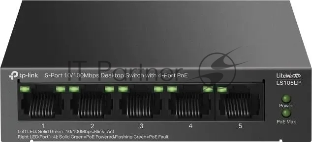 Коммутатор настольный TP-Link LS105LP с 5 портами 10/100 Мбит/с (4 порта PoE)