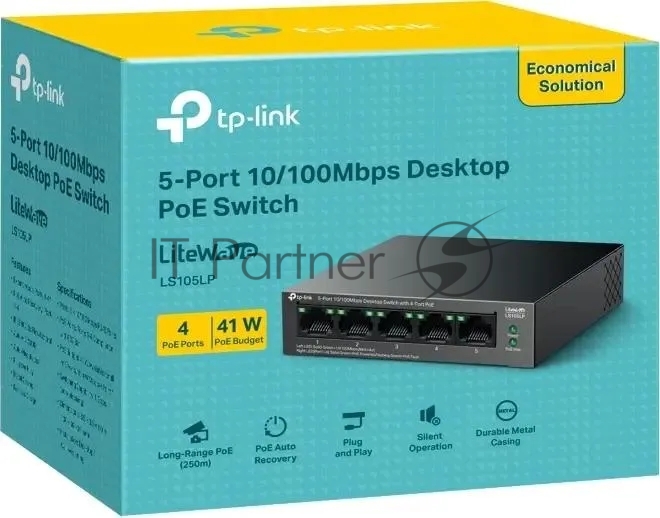 Коммутатор настольный TP-Link LS105LP с 5 портами 10/100 Мбит/с (4 порта PoE)
