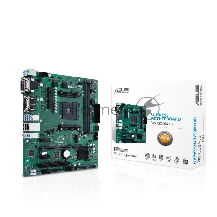 Материнская плата ASUS Pro A520M-C II/CSM, AM4, AMD A520, 2xDDR4, 4xSATA, 1xM.2, 1xPCI-E 3.0 x16, 2xPCI-E x1, 1xDVI-D, 1xDP, 1xHDMI, 1xVGA, 1x 1Gb LAN, 2xUSB-A 2.0, 4xUSB-A 3.2 Gen 1, 3x3.5 мм, Micro-ATX