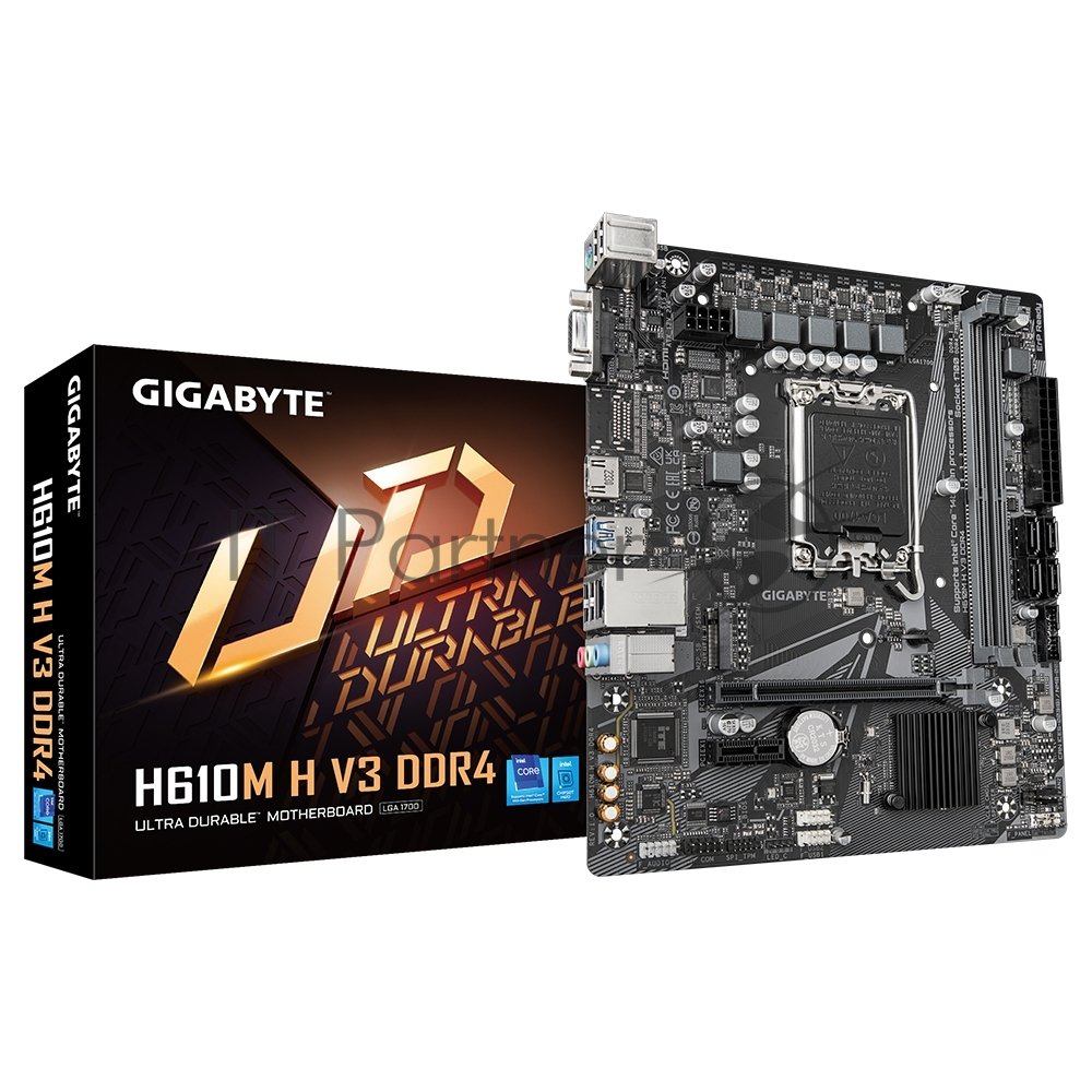 (Из ремонта, рабочий, гарантия 14 дней, OEM) Материнская плата Gigabyte H610M H V3 DDR4, LGA 1700, Intel H610, 2xDDR4, 4xSATA, 1xM.2, 1xPCIe 4.0 x16, 1xPCIe x1, 1xHDMI, 1x 1Gb LAN, 2xUSB-A 3.2 Gen 1, 4xUSB-A 2.0, 3x 3.5 мм, 7.1, mATX