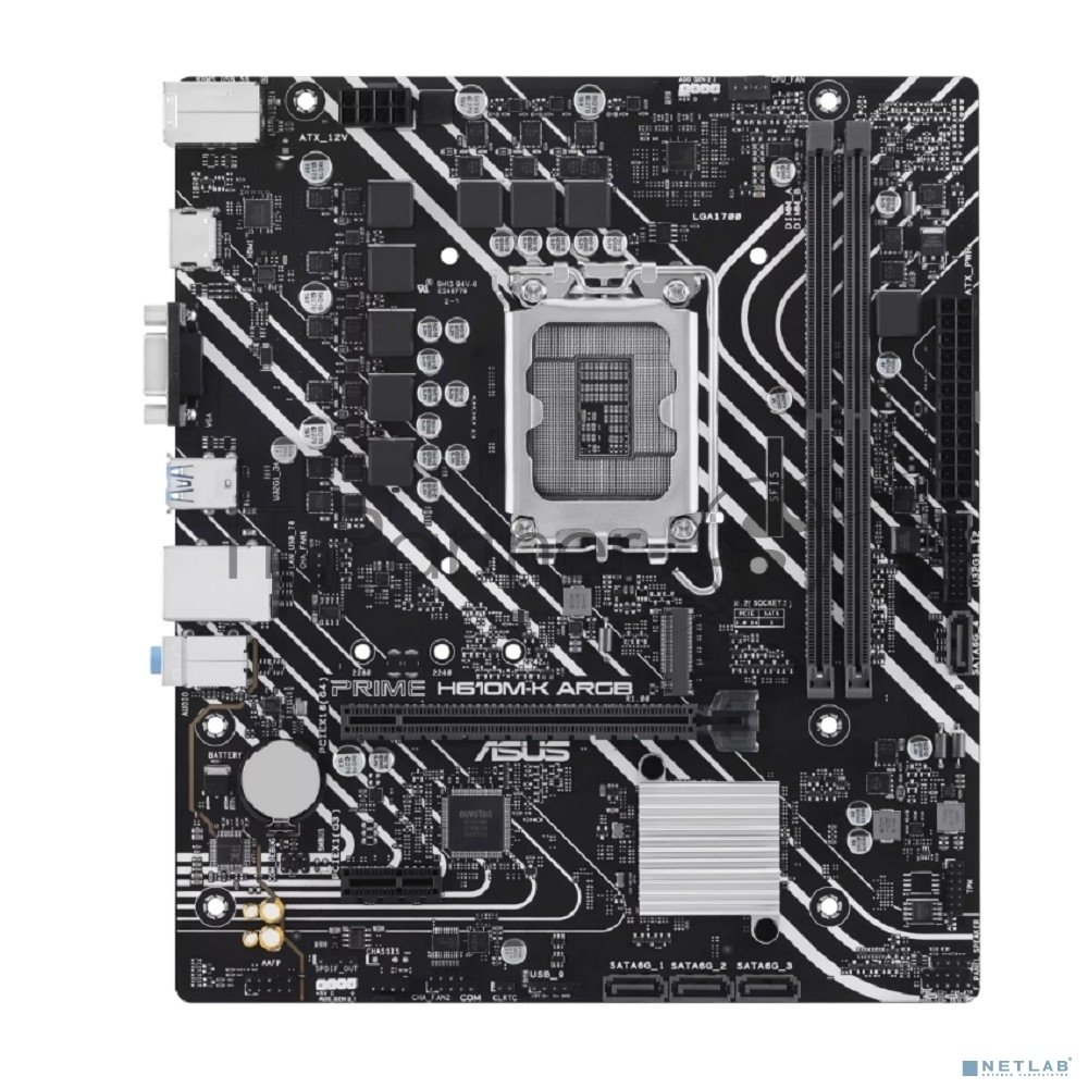 Материнская плата ASUS PRIME H610M-K ARGB, LGA1700, Intel H610, 2xDDR5, 4xSATA, 1xM.2, 1xPCIe 4.0 x16, 1xPCIe 3.0 x1, 1xVGA, 1xHDMI, 1x1Gb LAN, 2xUSB-A 5Gbps, 4xUSB-A 2.0, 3x3.5 мм, 7.1, mATX
