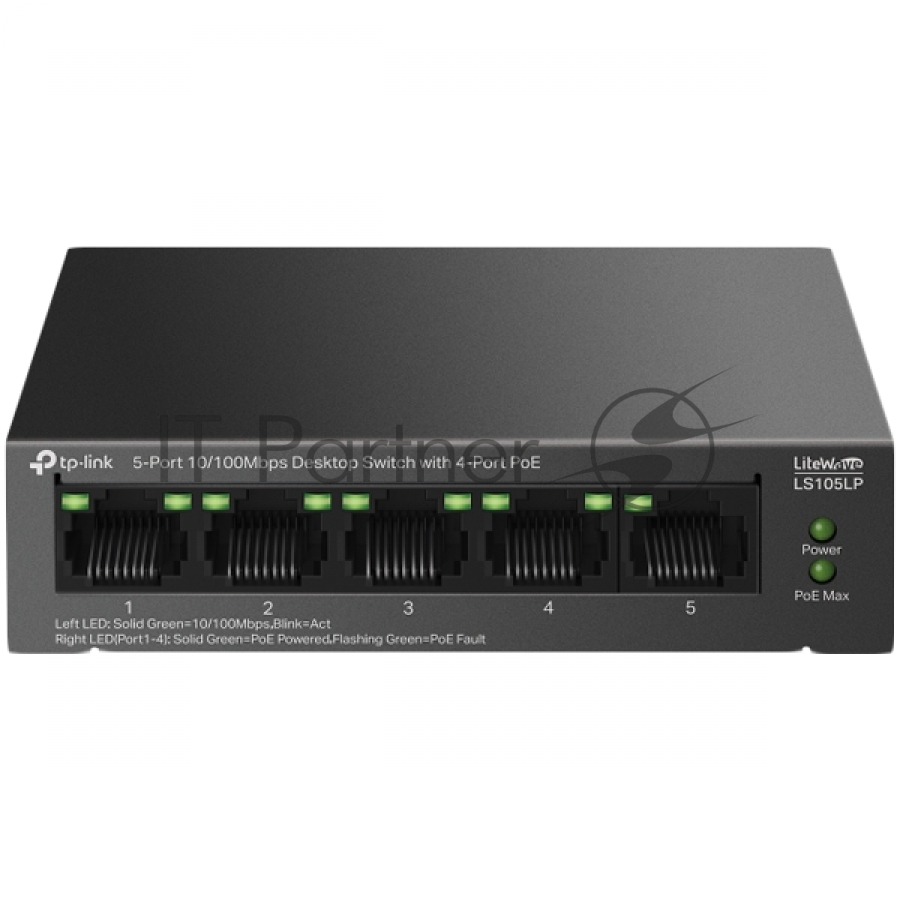Коммутатор настольный TP-Link LS105LP с 5 портами 10/100 Мбит/с (4 порта PoE)