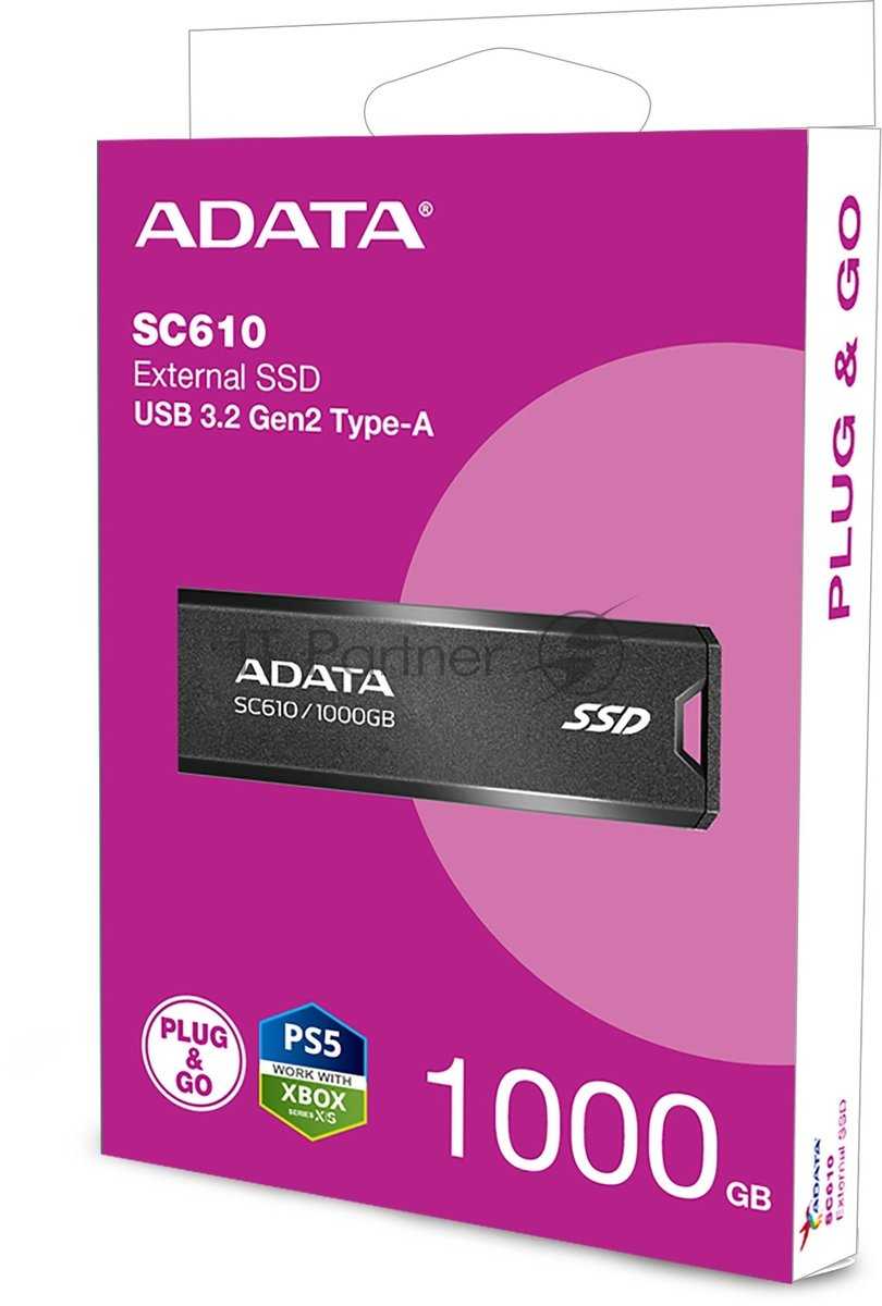 Внешний SSD ADATA SC610, 1TB, USB 3.2 Gen 2 Type-A, R/W 550/500, черный
