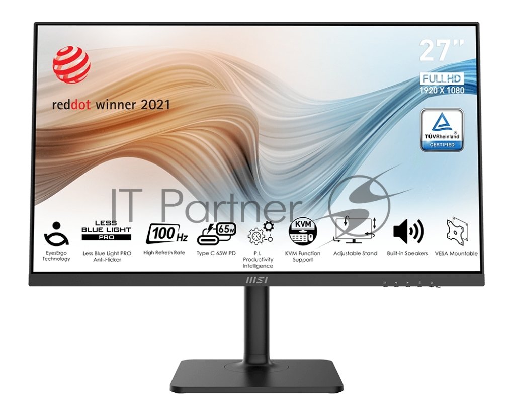 Монитор 27" MSI Modern MD272XP IPS 1920x1080, 100 Гц, 4 мс (GtG), 16:9, 300 кд/м², DisplayPort 1.2a, HDMI 1.4b, USB-C (65 Вт), встроенные динамики (2x3 Вт), Flicker Free, Low Blue Light, Adaptive-Sync, KVM-переключатель, регулировка по высоте, поворотная подставка, портретный режим, черный