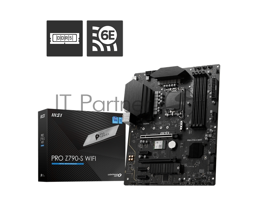 Материнская плата MSI PRO Z790-S WIFI, LGA1700, Intel Z790, 4xDDR5, 4xSATA, 2xM.2, 2xPCIe x16, 3xPCIe x1, DisplayPort, HDMI, 1x2.5Gb LAN, USB Type-C, 5x3.5 мм, 7.1, ATX