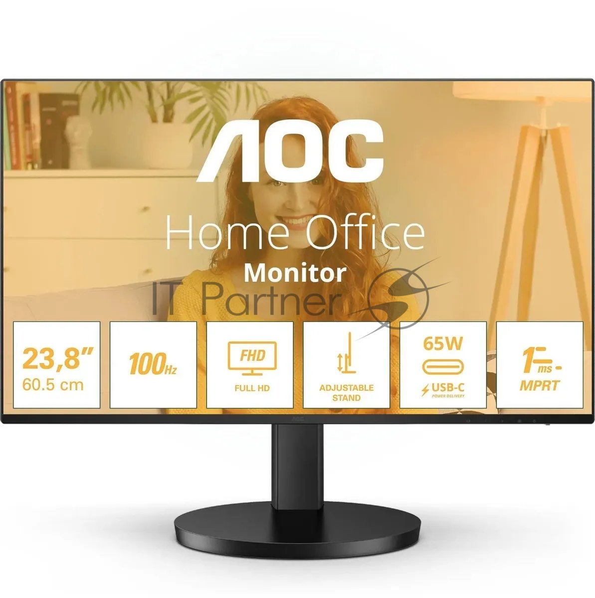 Монитор 27" AOC 27B3CF2 IPS 1920x1080, 100 Гц, 4 мс, 16:9, 250 кд/м², HDMI, USB Type-C, Flicker Free, Low Blue Light, черный