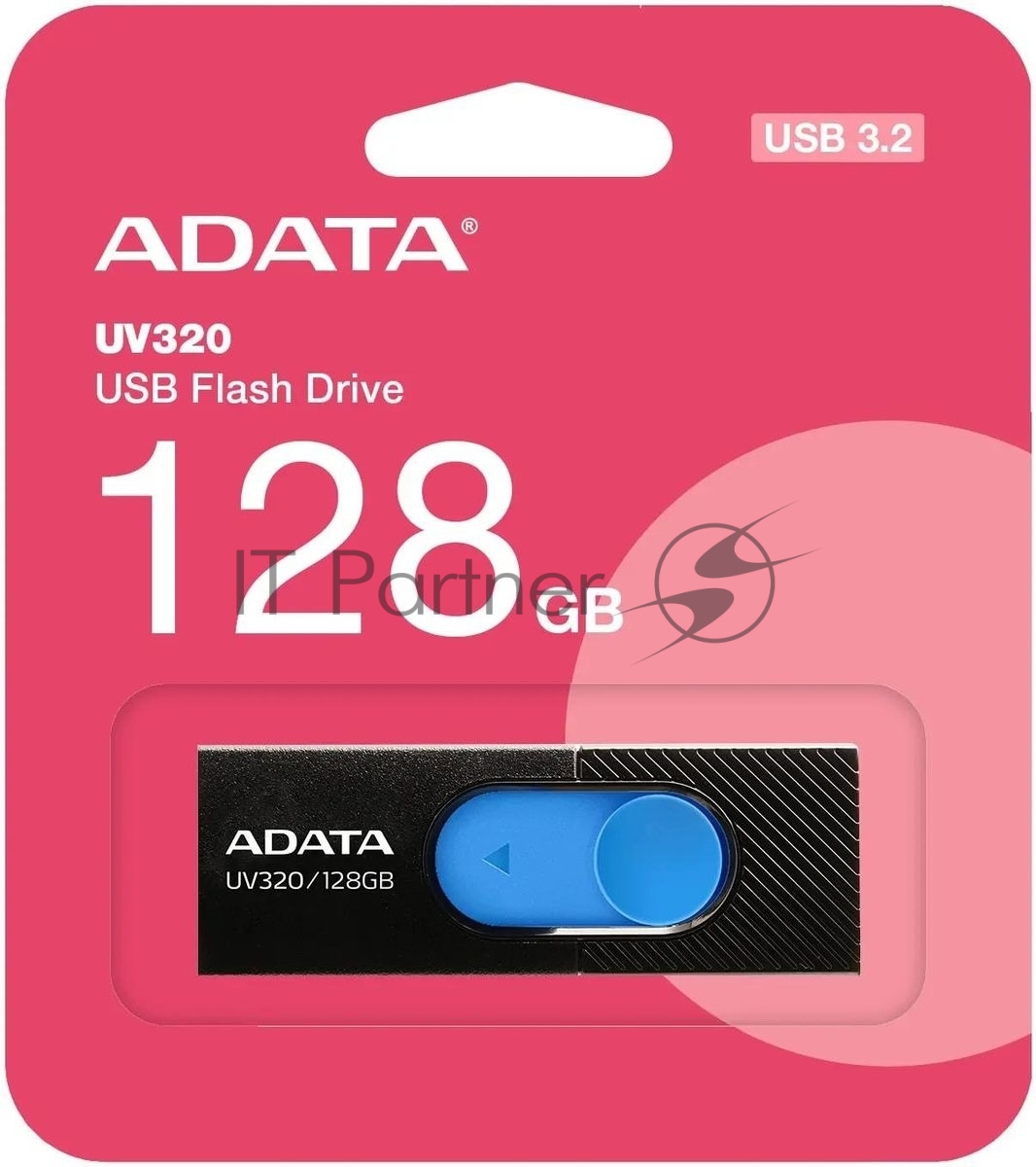 USB накопитель ADATA - UV320, USB Type A (USB 3.2 Gen 1), 128 ГБ, read speed-100MB/s, цвет чёрный, AUV320-128G-RBKBL