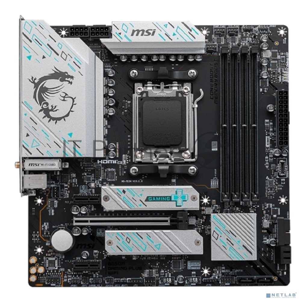 Материнская плата MSI B650M GAMING PLUS WIFI, AM5, AMD B650, 4xDDR5, 4xSATA, 2xM.2, 1xPCIe 4.0 x16, 2xPCIe x1, DisplayPort, HDMI, 1x2.5Gb LAN, USB Type-C, 3x3.5 мм, 7.1, microATX
