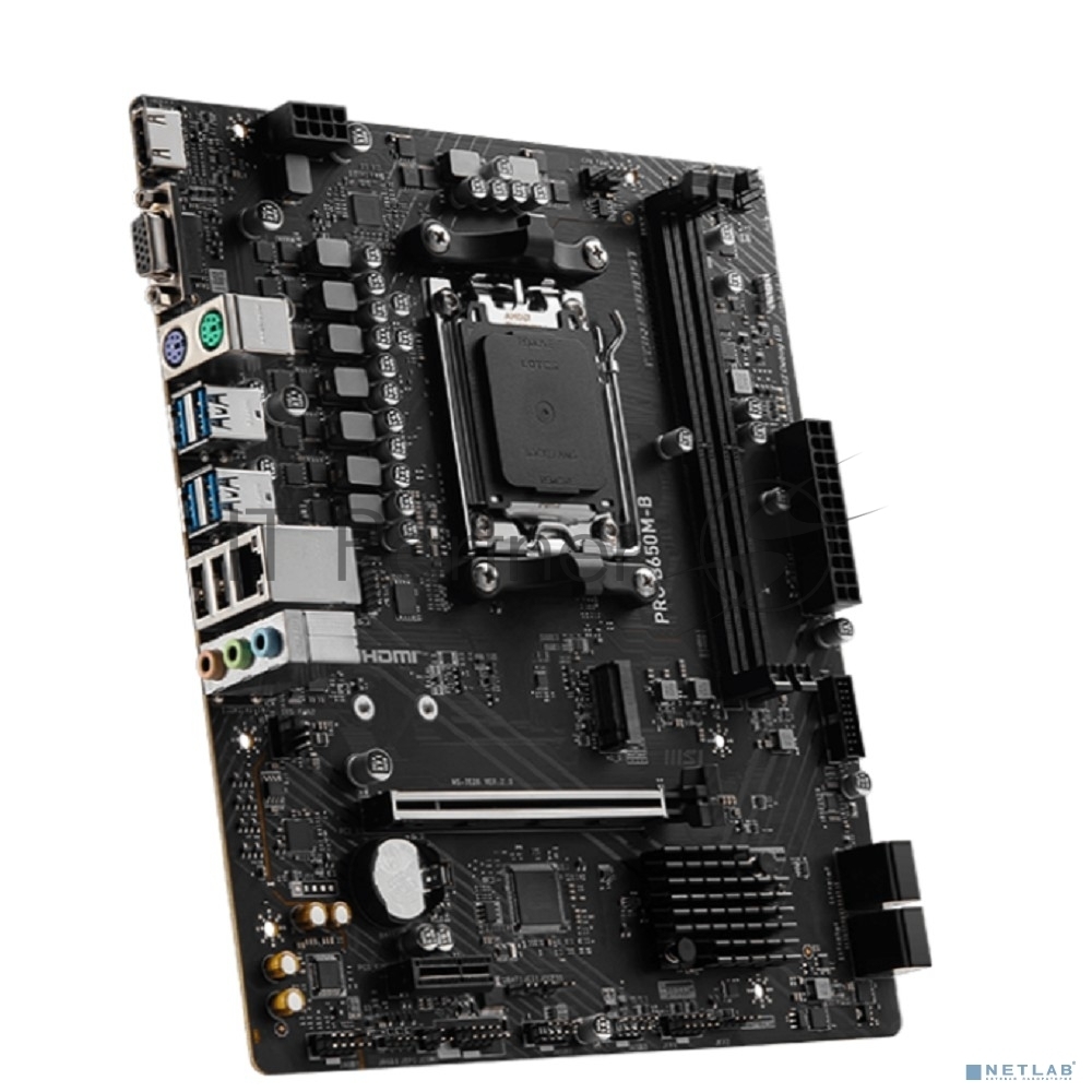 Материнская плата MSI PRO B650M-B, AM5, AMD B650, 2xDDR5, 4xSATA, 1xM.2, 1xPCIe 4.0 x16, HDMI, D-Sub, 1x2.5Gb LAN, 3x3.5 мм, 7.1, microATX