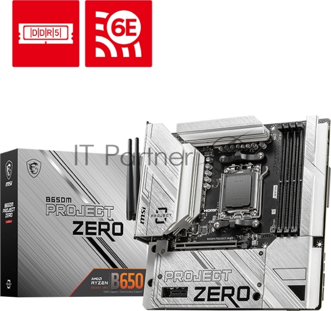 Материнская плата MSI B650M PROJECT ZERO, AM5, AMD B650, 4xDDR5, 4xSATA, 2xM.2, 1xPCIe 4.0 x16, 1xPCIe x1, 1xDP, 1xHDMI, 1x 2.5Gb LAN, 2xUSB-A 2.0, 2xUSB 3.2 Gen 1, 3xUSB 3.2 Gen 2, 3x3.5 мм, 7.1, mATX