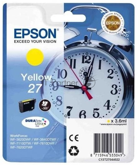 Картридж струйный Epson T2704 (C13T27044022/C13T27044020) желтый, 300 стр., для WF7110/7610/7620 (300стр.)