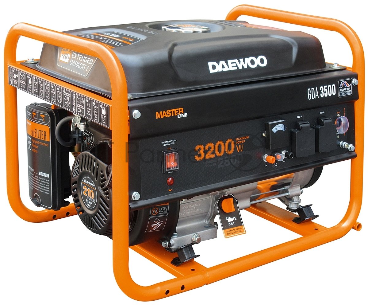 Генератор DAEWOO GDA 3500 2.8/3.2кВт 230В 208см3 7.0лс 15л 2х230В 38кг