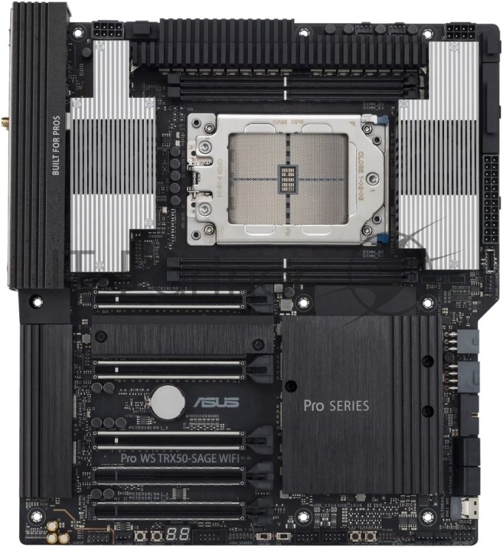 Материнская плата ASUS Pro WS TRX50-SAGE WIFI, sTR5, AMD TRX50, 4xDDR5, 4xSATA, 3xM.2, 1xSlimSAS, 1xPCI-E 5.0 x8, 1xPCI-E 4.0 x16, 1xPCI-E 4.0 x4, 2x 10Gb LAN, 2xUSB-A 2.0, 6xUSB-A 3.2 Gen 2, 1xUSB-C 3.2 Gen 2x2, 2x3.5 мм, 5.1, E-ATX