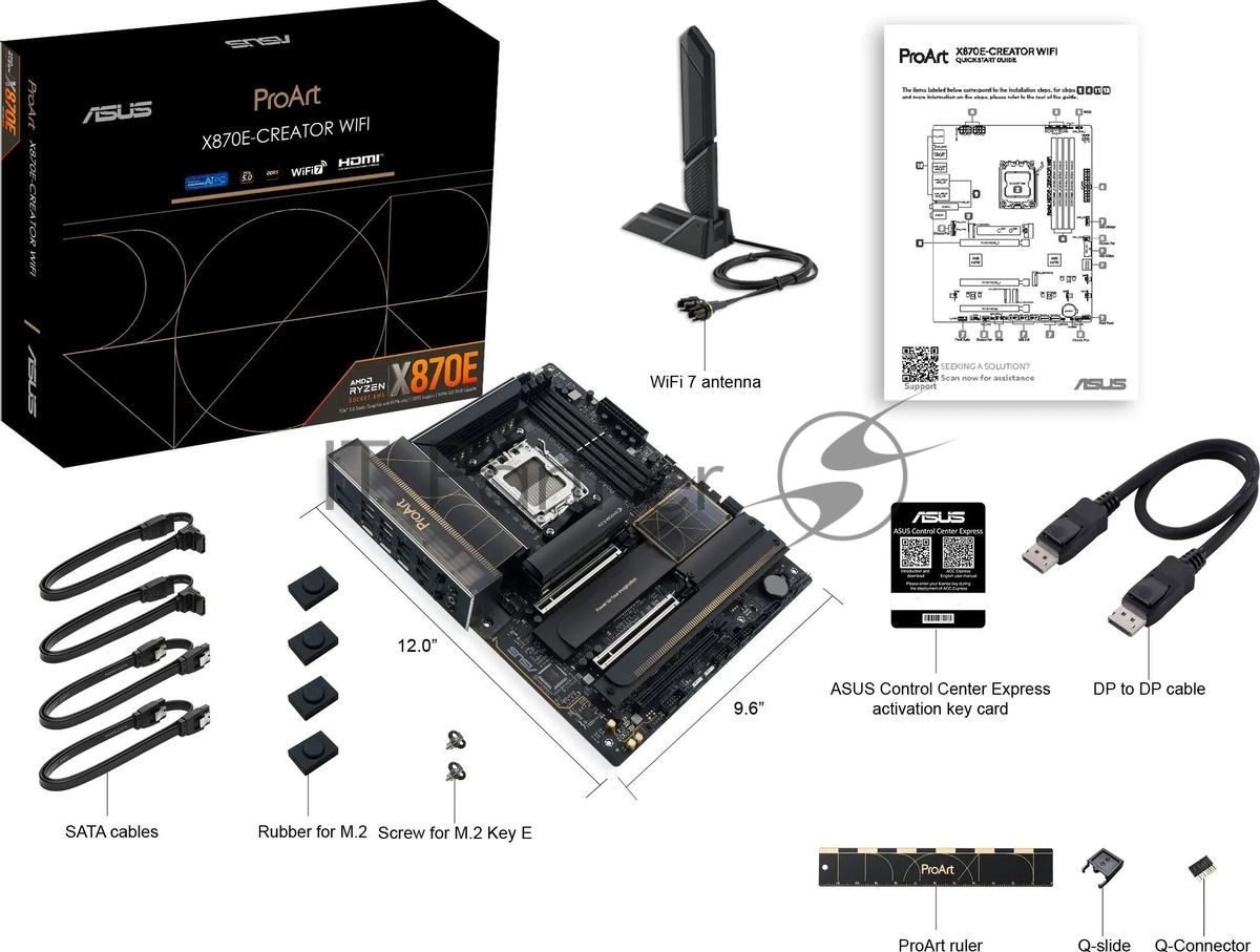 Материнская плата ASUS PROART X870E-CREATOR WIFI, AM5, AMD X870E, 4xDDR5, 4xSATA, 4xM.2, 2xPCIe 5.0 x16, 1xPCIe 4.0 x4, 2xUSB-C 40Gbps, 1xUSB-C 20Gbps, 7xUSB-A 10Gbps, 1xUSB-A 2.0, 1xDP (v1.4), 1xHDMI (v2.1), 1x10Gb LAN, 1x2.5Gb LAN, Wi-Fi 7, Bluetooth 5.4, 3x3.5 мм, 7.1, ATX
